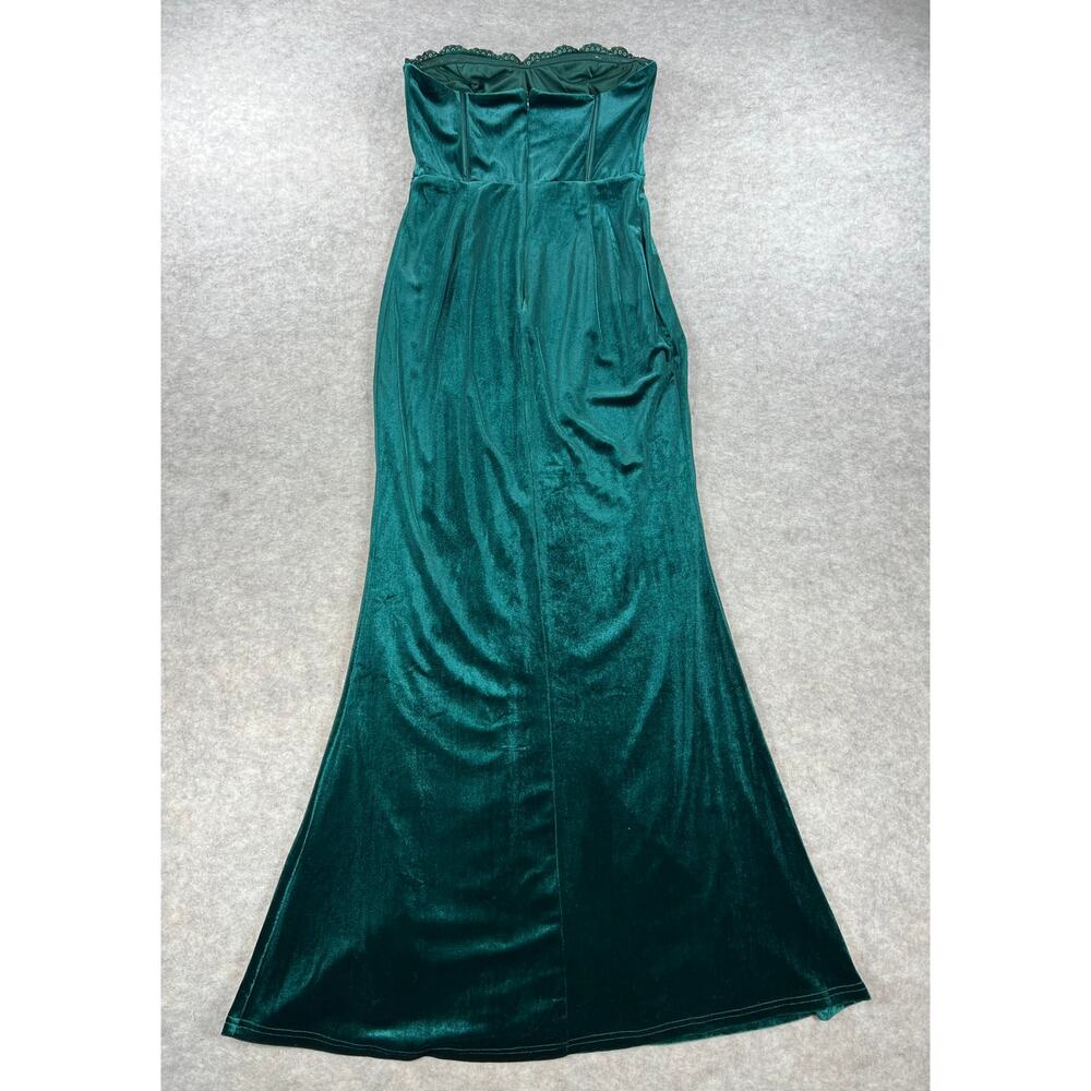 Lulu's Luxurious Allure Emerald Green Velvet Strapless Maxi Dress Size Medium - Picture 4 of 11